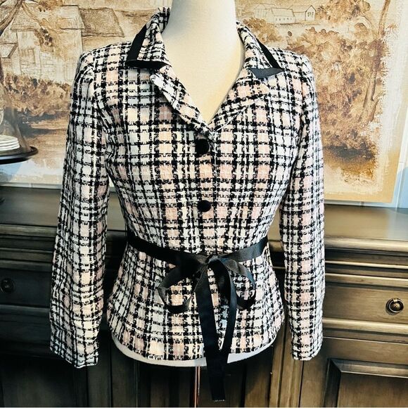 Jessica Howard Cropped Pink White & black Blazer size 10P - Picture 5 of 6